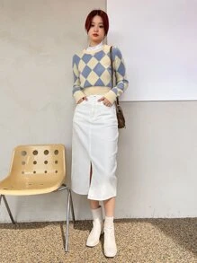 DAZY Jersey corto con patrón de rombo - Multicolor - Ver 9