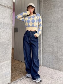 DAZY Jersey corto con patrón de rombo - Multicolor - Ver 10