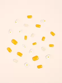 Elegant Painted Versatile Style 24-Piece Set Of Short Square Painted Series Manicure Wear Nails With Jelly Glue Delivery Strips Suitable For Outings, Leisure, Entertainment, Parties And Dances For Daily Wear Press On Nails Nail Supplies - Yellow - View 3