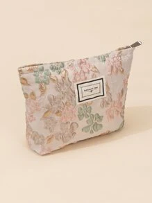 1pc Apricot Pink Big Flowers Embossed Handle Noble Three-Dimensional Large Capacity Waterproof Travel Portable Classic Soft Hexagonal Bag Makeup Bag For Women Girls Storage Makeup Organizer Makeup Case - Multicolor - View 4