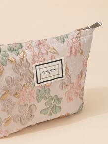 1pc Apricot Pink Big Flowers Embossed Handle Noble Three-Dimensional Large Capacity Waterproof Travel Portable Classic Soft Hexagonal Bag Makeup Bag For Women Girls Storage Makeup Organizer Makeup Case - Multicolor - View 5