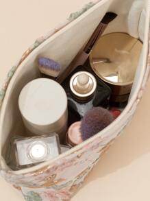 1pc Apricot Pink Big Flowers Embossed Handle Noble Three-Dimensional Large Capacity Waterproof Travel Portable Classic Soft Hexagonal Bag Makeup Bag For Women Girls Storage Makeup Organizer Makeup Case - Multicolor - View 7