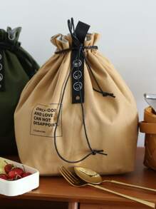 1pc Simple Drawstring Lunch Bag - Khaki - View 1