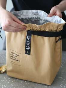 1pc Simple Drawstring Lunch Bag - Khaki - View 2