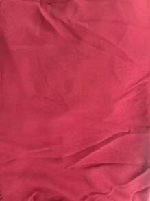 SHEIN LUNE 卷边袖口荷叶边下摆纯色连衣裙酒红色女装