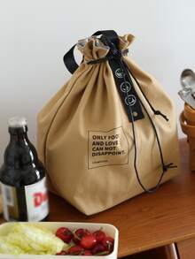 1pc Simple Drawstring Lunch Bag - Khaki - View 5