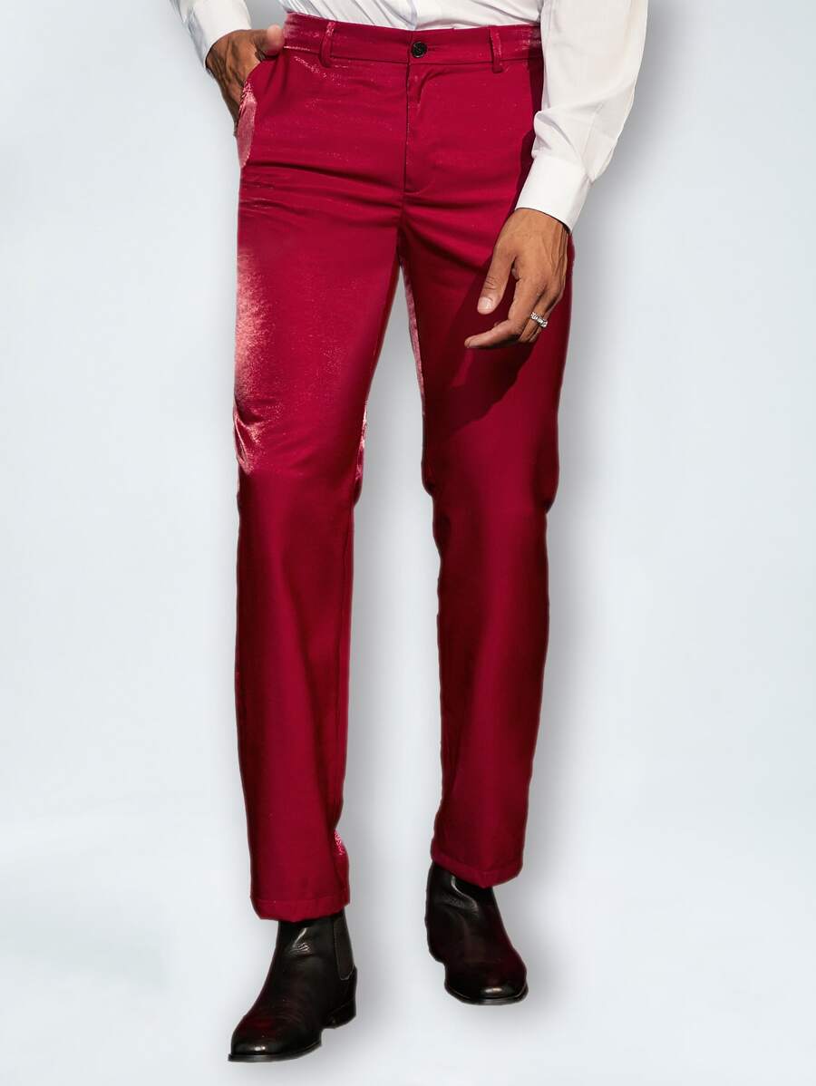 Manfinity Men Solid Slant Pocket Suit Trousers - Red - View 1