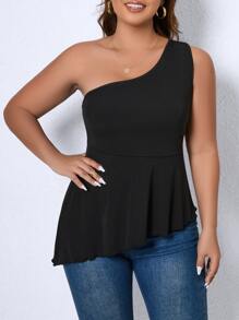Celure Top peplum de un hombro - Negro - Ver 4