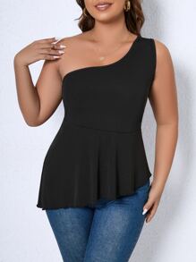 Celure Top peplum de un hombro - Negro - Ver 6