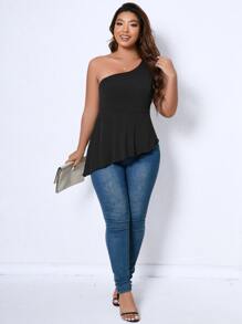 Celure Top peplum de un hombro - Negro - Ver 7