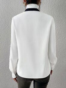 SHEIN Privé Blusa de cuello con cordón ribete en contraste - Blanco - Ver 2