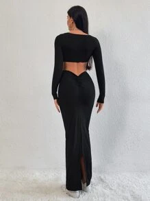 SHEIN BAE Cut Out Waist Bodycon Dress - Black - View 2