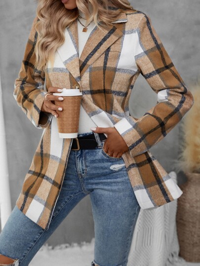 Plaid Print Lapel Neck Blazer