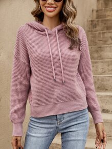 SHEIN Frenchy Drop Shoulder Drawstring Hooded Jumper - Baby Pink - View 5