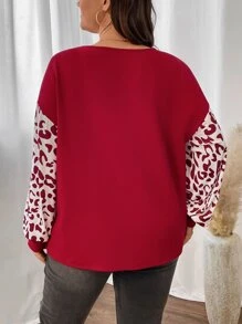 SHEIN LUNE Plus Leopard Print Crisscross Drop Shoulder Top