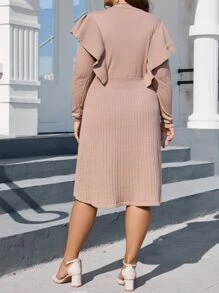 Celure Plus Ruffle Trim Jumper Dress - Apricot - View 2