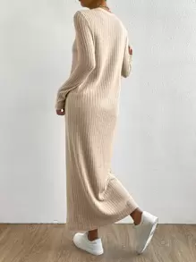 SHEIN Essnce 條紋針織T恤連衣裙不附腰帶 - 杏色 - 查看 2