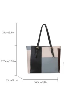 女士时尚百搭拼色托特包，轻巧简约，面料柔软，大容量单肩包 - 彩色 - 查看 4
