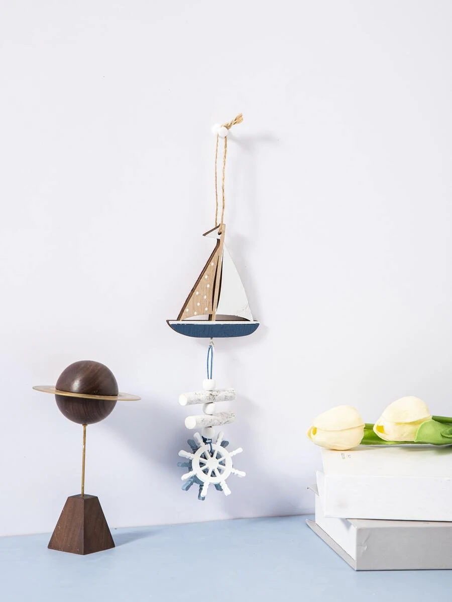 1入組木頭帆船掛飾 - 彩色 - 查看 1