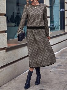 SHEIN LUNE Allover Print Top & Skirt - Khaki - View 6