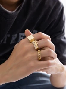 時尚流行3件套男士水鑽細節戒指合金，適合珠寶禮物和時尚外觀 - 金黃色 - 查看 6