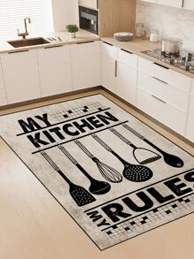 1pc Letter Graphic Kitchen Rug - Multicolor - View 1
