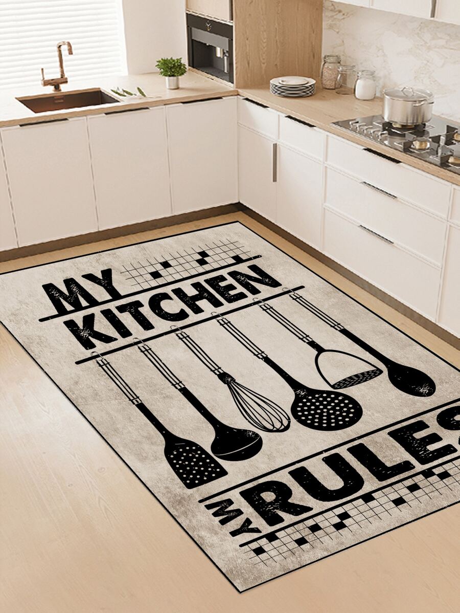1pc Letter Graphic Kitchen Rug - Multicolor - View 1