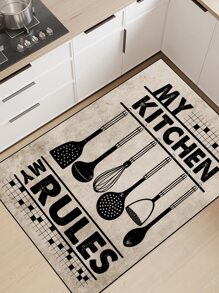 1pc Letter Graphic Kitchen Rug - Multicolor - View 2