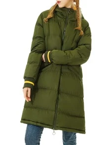 Zip Up Hooded Padded Coat For Winter - Army Green - View 1