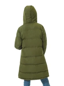 Zip Up Hooded Padded Coat For Winter - Army Green - View 2