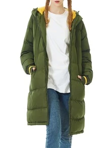 Zip Up Hooded Padded Coat For Winter - Army Green - View 3