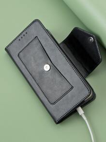 1入組翻蓋錢包設計pu手機殼,帶有卡槽 - 黑色 - 查看 4