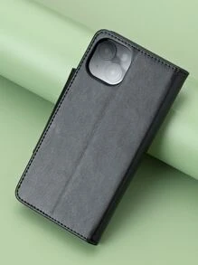 1入組翻蓋錢包設計pu手機殼,帶有卡槽 - 黑色 - 查看 5