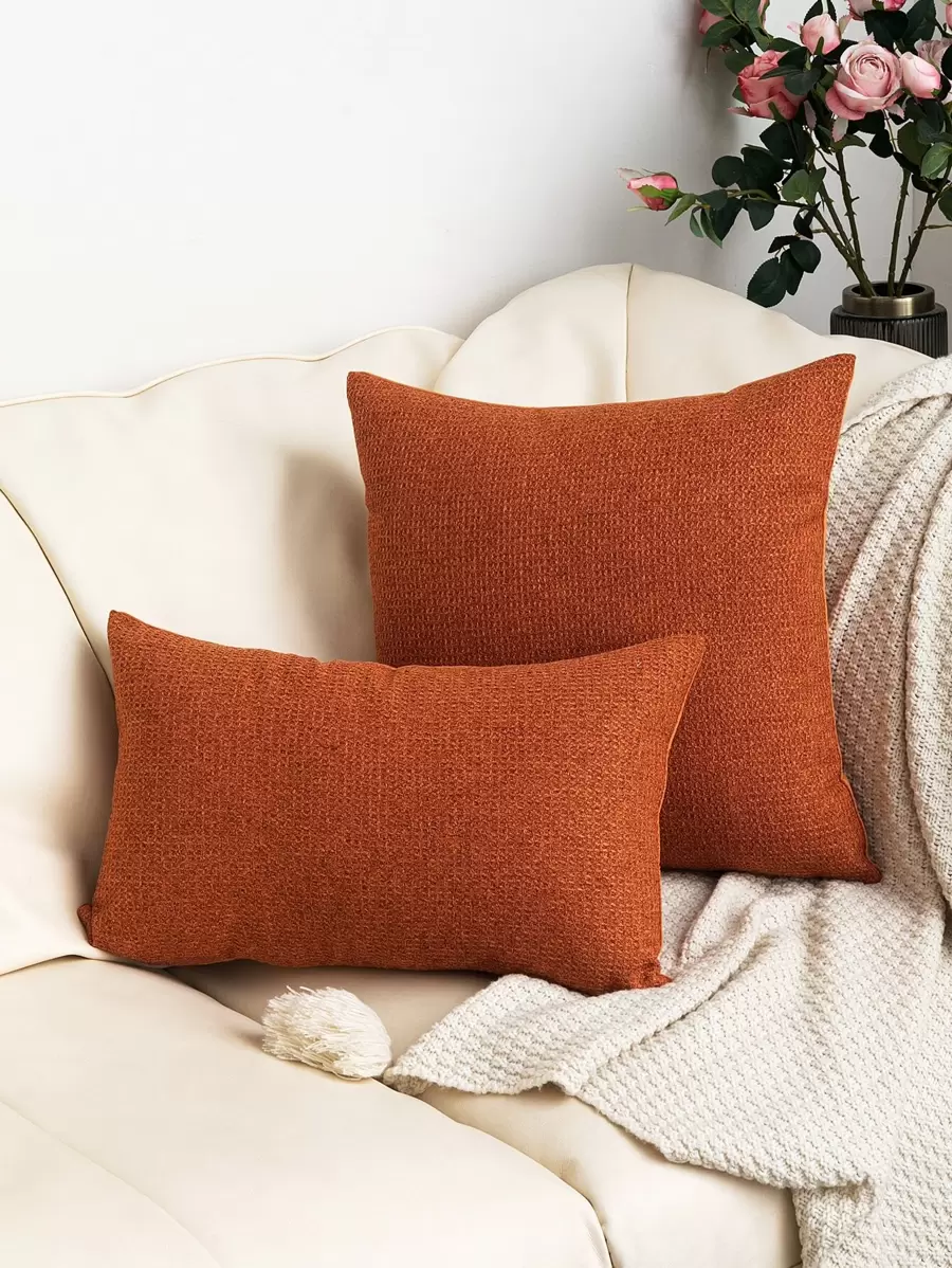 1pc Solid Color Textured Sofa Cushion Cover Or Lumbar Pillow Cover, Pillow Insert Not Included
