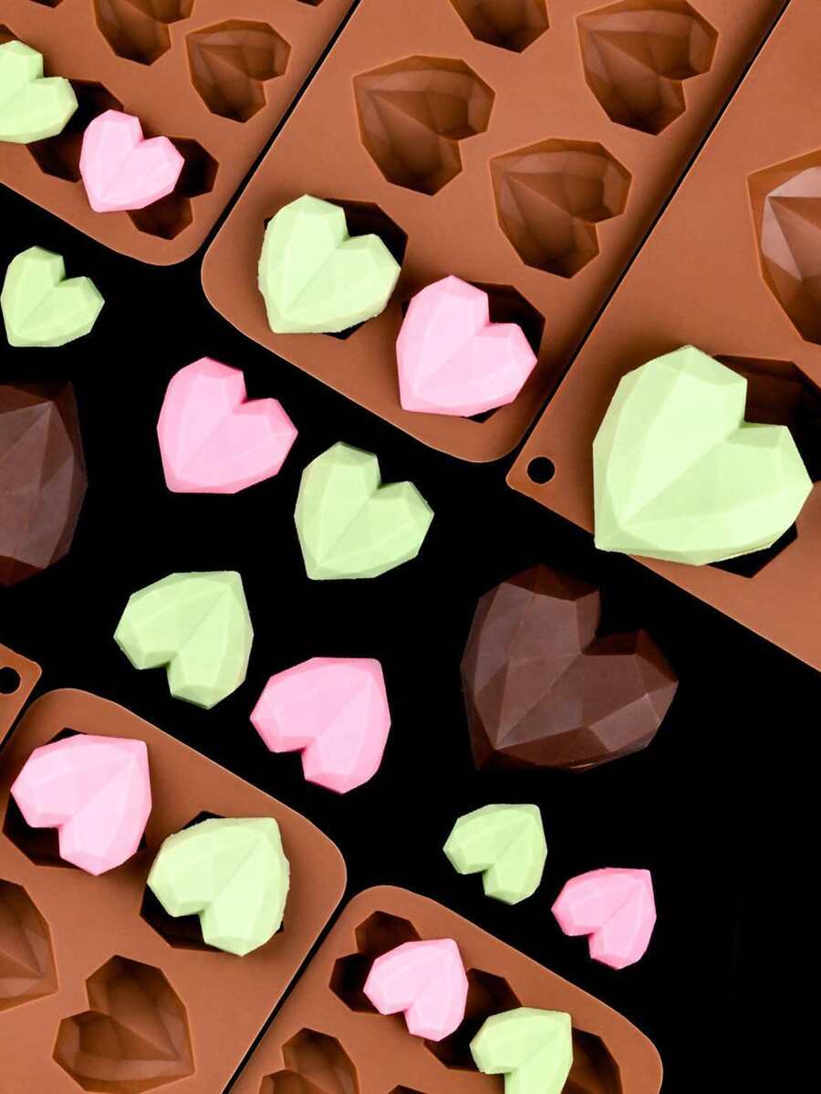 1入組矽膠糖果模具用於廚房烘焙心形設計巧克力模具 - 巧克力棕 - 查看 1