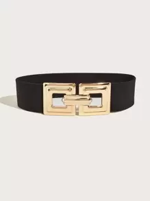 1pc Women Metal Buckle Elastic Belt Summer, School - Black - View 2