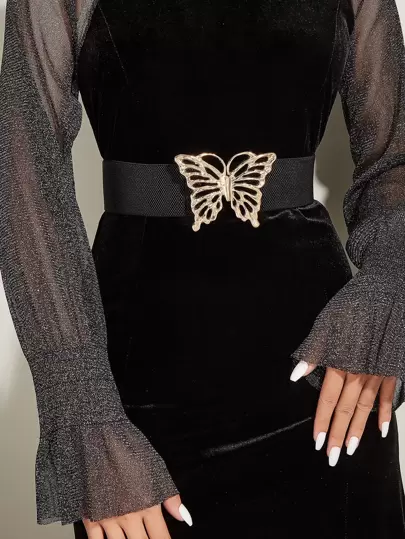 派对时尚 Y2K 蝴蝶装饰弹性腰带，适合外套和连衣裙，夏季、秋季、万圣节