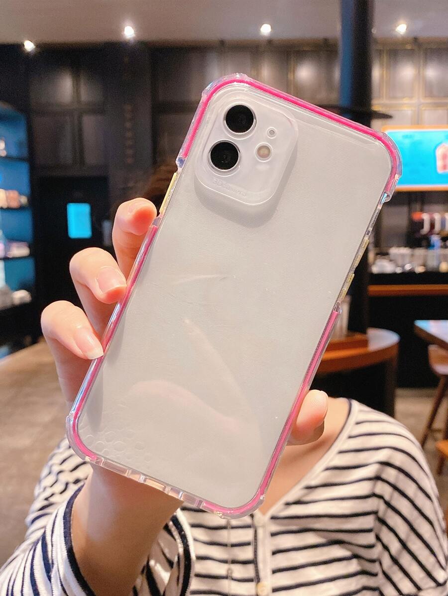 Contrast Frame Clear Phone Case - Hot Pink - View 1