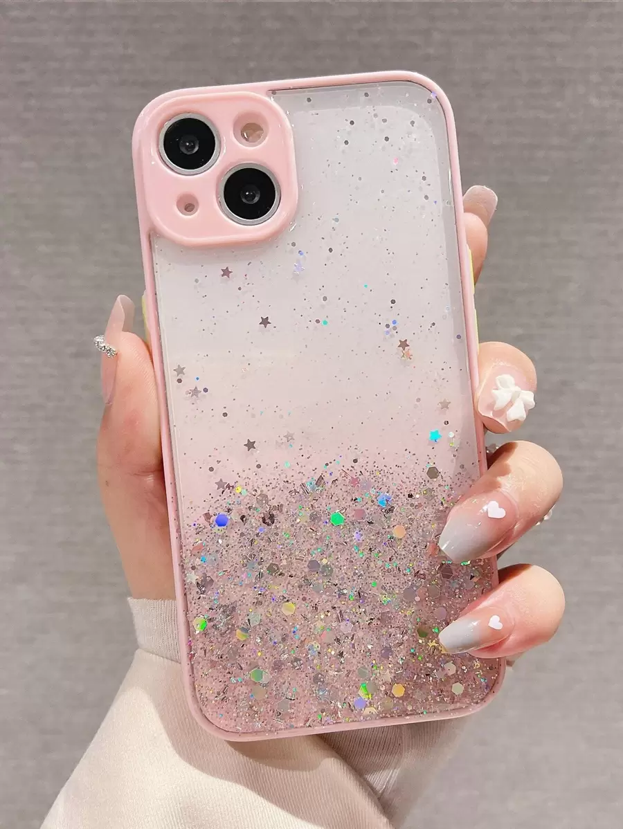 Sequin Decor Ombre Phone Case Compatible With IPhone 11,IPhone 13,IPhone 14 Pro Max - Pink - View 1