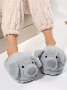Animal Design Novelty Slippers - Grey - View 1