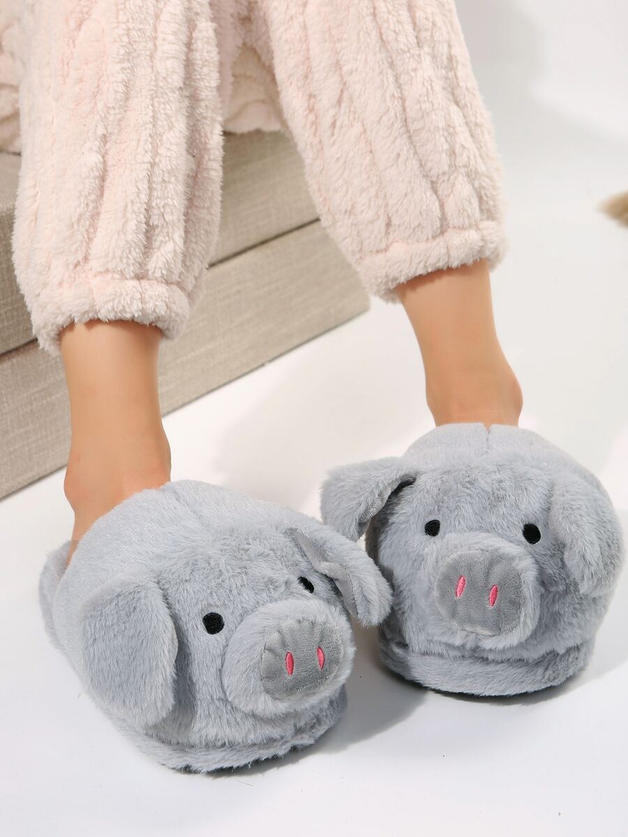Animal Design Novelty Slippers - Grey - View 1