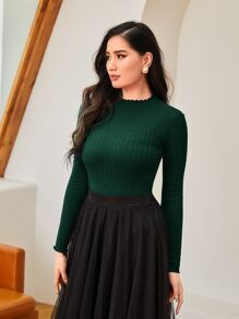 Modelyn Lettuce Edge Mock Neck Jumper - Dark Green - View 5