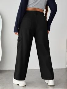 SHEIN EZwear Plus Flap Pocket Side Cargo Jeans - Black - View 2