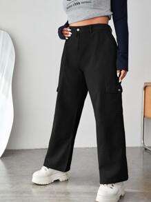 SHEIN EZwear Plus Flap Pocket Side Cargo Jeans - Black - View 3