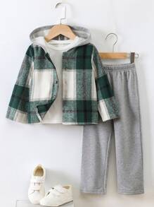 小男童格紋印花連帽夾克和褲子不帶T恤 - 彩色 - 查看 1