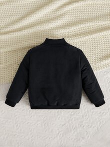SHEIN Baby Zip Up Teddy Lined Bomber Jacket - Black - View 2