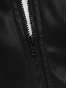 SHEIN ICON 後拉鍊PU皮革抹胸上衣 - 黑色 - 查看 3