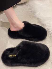 極簡風格毛絨臥室拖鞋 - 黑色 - 查看 2