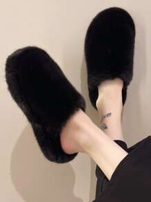 極簡風格毛絨臥室拖鞋 - 黑色 - 查看 3