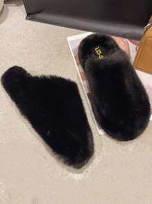 極簡風格毛絨臥室拖鞋 - 黑色 - 查看 4